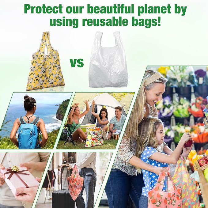 Eccliy 24 Pieces Reusable Grocery Bags Polyester Shopping Bags for Groceries Multi Colors Reusable Foldable Shopping Tote (Fruits Style) - Image 6