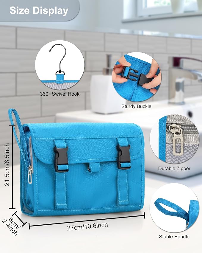 Relavel Travel Hanging Toiletry Bag for Women Men with Hanging Hook, Blue | Large Cosmetic Bags with Compartments, Water-resistant Travel Organizer for Accessories, Shampoo, Full Sized Container - Image 2