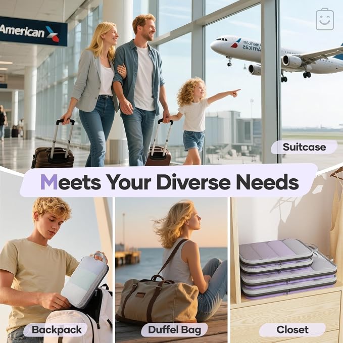 Veken 9/11 Set Compression Packing Cubes Garment Bags for Travel Essentials,Compressible Expandable Luggage Organizer Bags for Clothing,Space Saver Bags with Over 1000 pcs of Mesh Holes(Light Purple) - Image 9