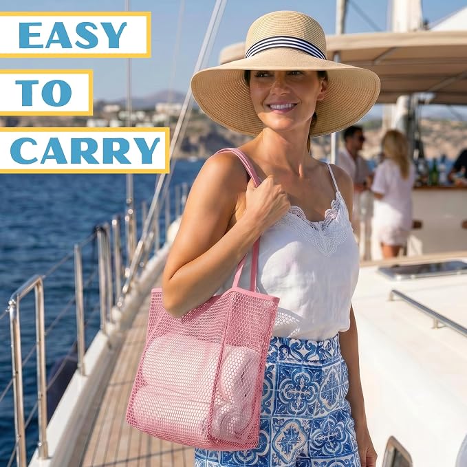 Rave Envy Large Mesh Beach Tote Bag - Waterproof Pool & Travel Beach Bag | Large Capacity | Sturdy Base | Lightweight Foldable Design | Quick-Drying Breathable Fabric | Spacious Multi-Pocket Storage - Image 2