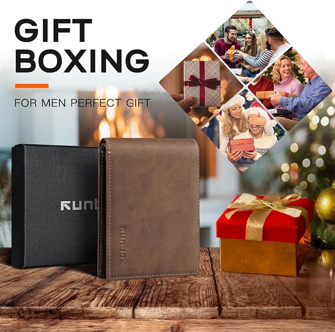 RUNBOX Wallet for Men Slim Leather Bifold RFID Blocking Minimalist Front Pocket Design with Gift Box | Minimalist Front Pocket Design, Holds 8 Cards, RFID Protection, Gifts for Men on Birthdays, Father’s Day, and Christmas - Image 6