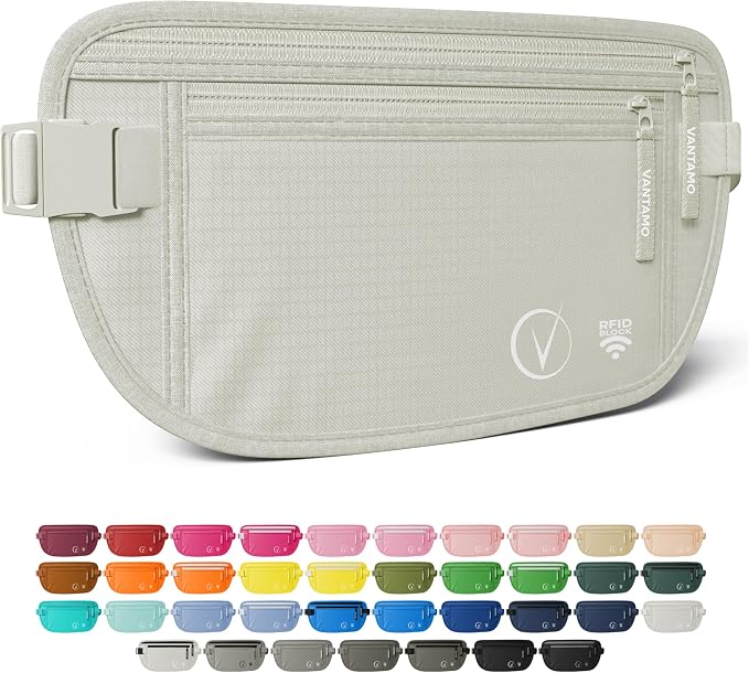 Vantamo Money Belt with RFID For Men & Women, Hidden Passport Holder for Travel, 2 Compartment Travel Fanny Pack for Women Anti Theft by Vantamo