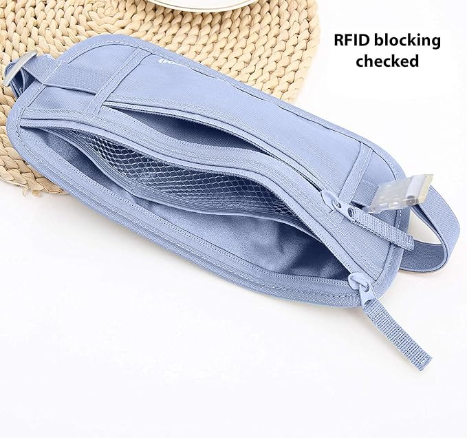 Money Belt for Travel - Hidden Travel Pouch Protect Your Credit and Money With RFID Blocking Passport Holder Waist Wallet (Azure) - Image 4