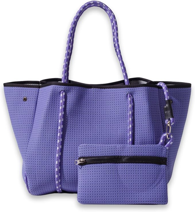 POPUPS Large Neoprene Tote Bag for Women - Everyday Designer Handbag for Travel Work and Beach with Pockets and Zipper Pouch by POPUPSBrand