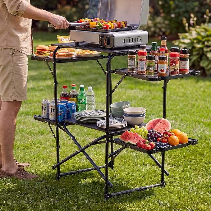 VEVOR Camping Kitchen Table, Slim-Fold Cook Station, Portable Folding Table, with 4 Side Tables, Heat Resistant Tabletop, and Carrying Bag, Ideal for Outdoor Picnics, BBQs, Camping, RV Traveling - Image 2