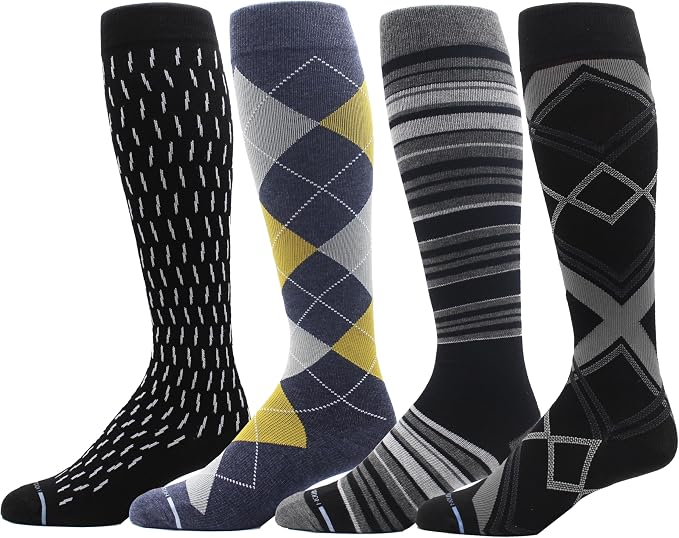 Dr. Motion 4 Pairs Men's Athletic Traveler Graduated Compression Knee High Socks by Dr.+Motion
