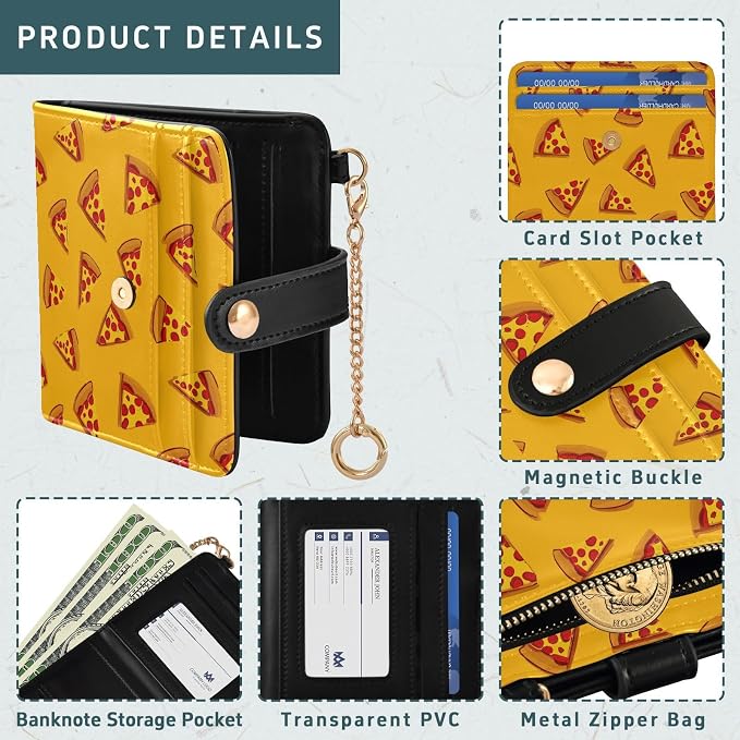 Yellow Sausage Pizza Women's Wallets RFID Blocking,Credit Card Holder Bifold Wallet,Slim Card Cases,PU Leather Travel Wallet for men Girls - Image 5