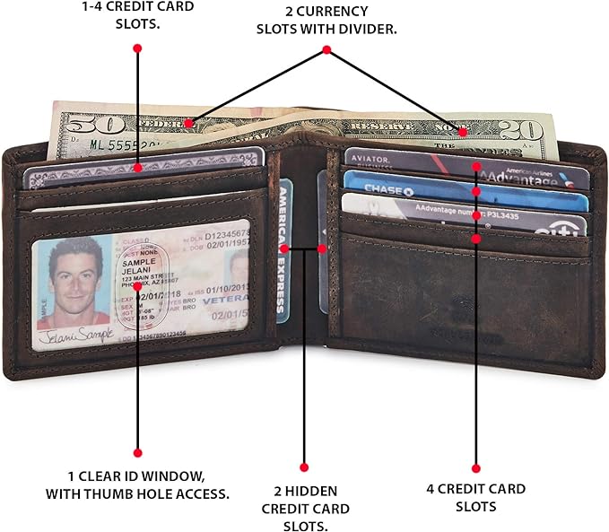 Real Leather Mens Bifold Wallet RFID Blocking Slim Minimalist Front Pocket - Thin & Stylish with ID Window in Gift Box (Crazy Horse, Coffee) - Image 3