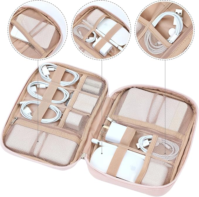 NISHEL Travel Cord Organizer, Electronic Cable Accessories Storage Bag | Bag for chargers, cables, phones, hard drives, USB devices and SD cards, ideal for travel and daily use,Pink - Image 3