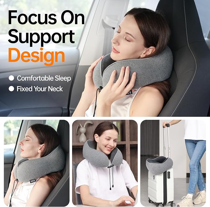 Travel Neck Pillow,100% Pure Memory Foam,Soft Head Support | Washable Cotton Cover,Comes with 3D Eye Mask,Earplugs,Storage Bag,Ideal Travel Gift - Image 3