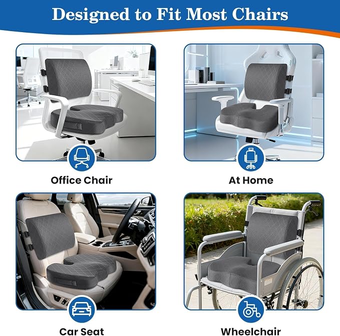 Back&Seat Cushion, Chair Cushions, Lumbar Back Support Pillow, Grey/X-Large | Breathable Memory Foam Back Support Pillow, Portable Airplane Seat Cushion for Travel, Computer Desk, Wheelchair, Driving - Image 6