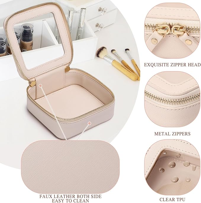 Pinkmik Small Makeup Bag Mini Clear Cosmetic Case, Beige, MINI | Toiletry Bag, Zipper Closure, Purse Organizer, Car Essentials - Image 5