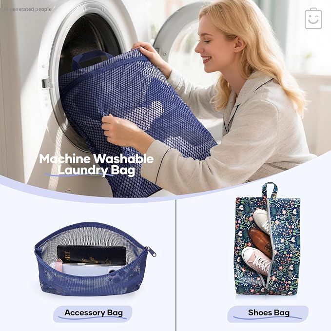 Veken 9/11 Set Compression Packing Cubes Garment Bags for Travel Essentials,Compressible Expandable Luggage Organizer Bags,Space Saver Bags with Over 1000 pcs of Mesh Holes(Dark Blue Floral) - Image 5