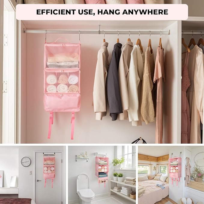 GRANNY SAYS Hanging Packing Cubes for Shelves, Large Organizer Bags, Pink | Portable Suitcase Organizer, Travel Packing Organizers, Compression Luggage Bags for Clothes, Carry on Closet Suitcase - Image 2