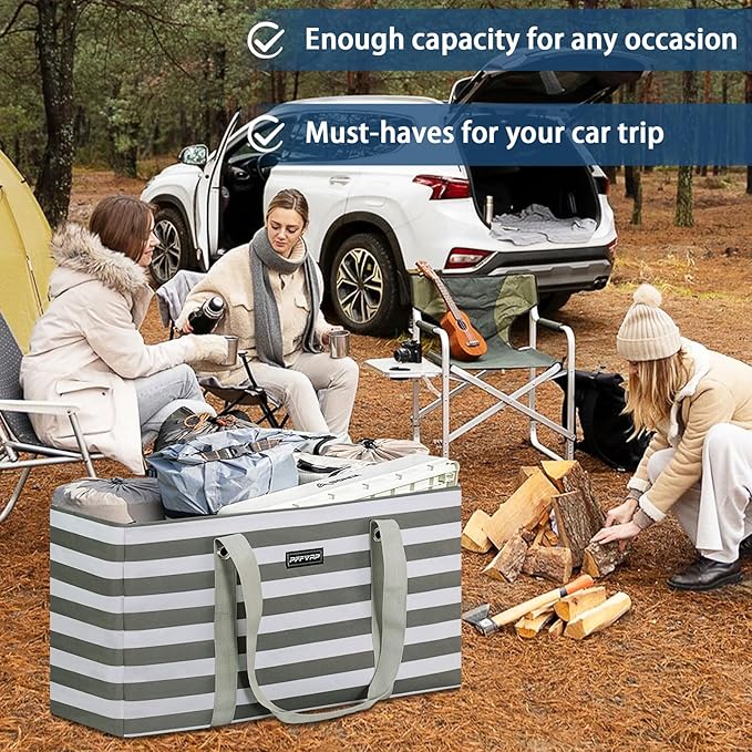 Stand Up Extra Large Utility Tote Bag, Foldable Reusable Grocery Bags with Metal Wire Frame & Reinforced Bottom Board, Large Utility Tote for Shopping, Car Trunk, Beach Bag (Grey) - Image 7