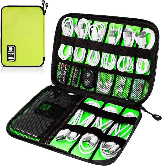 Cord Organizer Travel, Electronics Organizer Tech Pouch - Portable Cable Organizer Bag for Cords, Charger, Phone, SD Card, Power Bank for Travel & Daily Use -Green Green by Unknown