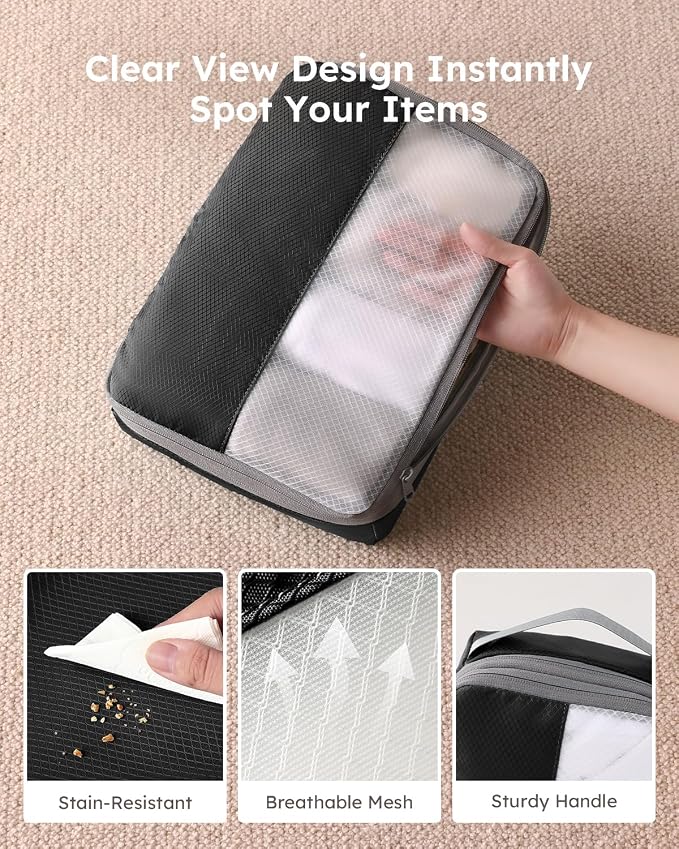 4 Set Compression Packing Cubes for Travel, Bonus Versatile Drawstring Backpack, Lightweight Luggage Organizer Bags, Sturdy Travel Accessories for Suitcase, Black - Image 3