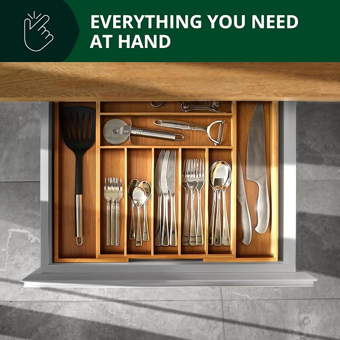 ROYAL CRAFT WOOD Luxury Bamboo Kitchen Drawer Organizer - Silverware Organizer, Utensil Holder & Cutlery Tray Drawer Dividers for Flatware (9 Slot, Natural) - Image 9