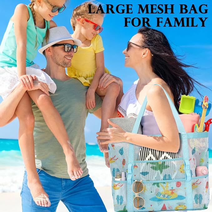 Fammart Mesh Beach Bag for Women, Large Beach Toy Pool Bag with Zipper Pocket, SandProof Cruise Essentials 2026 Family Travel - Image 8