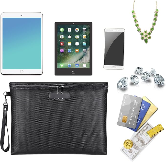 Fireproof Document Bag with Lock,Waterproof Money Pouch,14.3"x10.2" | Zipper Closure, Portable Safe Storage for Letter Size Files, Cash, Cell Phone, Tablet, Credit Card, Passport, Black - Image 5