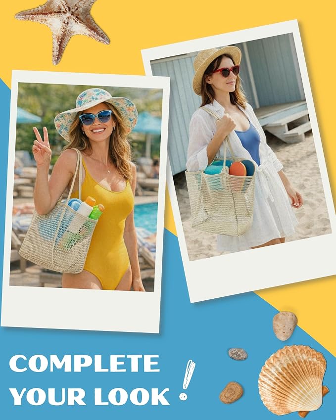 Rave Envy Large Mesh Beach Tote Bag - Waterproof Pool & Travel Beach Bag | Large Capacity | Sturdy Base | Lightweight Foldable Design | Quick-Drying Breathable Fabric | Spacious Multi-Pocket Storage - Image 6