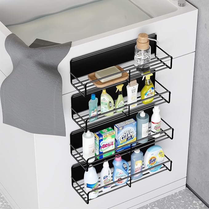 Mystozer 4 Pack Magnetic Spice Rack for Refrigerator, Magnetic Shelf Fridge Organizer for Kitchen Storage, Black - Image 6
