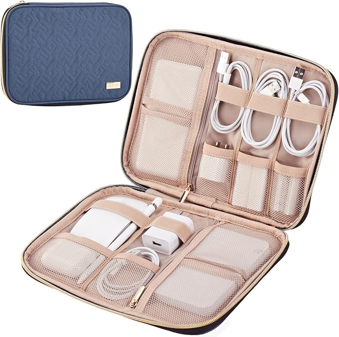 NISHEL Travel Cord Organizer, Electronic Cable Accessories Storage Bag | Bag for chargers, cables, phones, hard drives, USB devices and SD cards, ideal for travel and daily use, Aegean-Blue by NISHEL