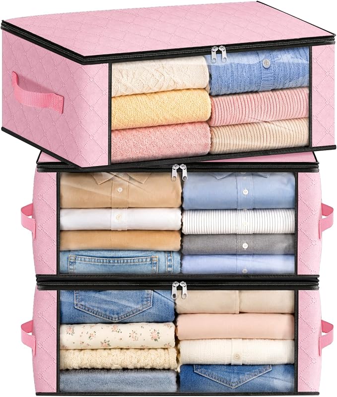 35L Closet Organizers, Foldable Under Bed Storage Containers | Storage Bags with Zippers,Window and Handles for Organizing Bedroom, Closet, Clothing,Organization with Handle by Fabtotes