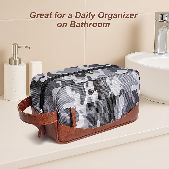 Travel Toiletry Bag for Men, Hanging Toiletry Organizer, Water Resistant Shaving Kit with Large Capacity for Travel Accessories (Camo-Gey, Medium) - Image 7