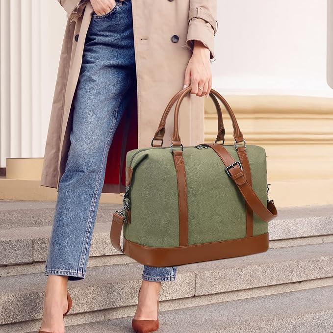 Bluboon Travel Tote Bags with Zipper Ladies Canvas Bag Weekender Overnight Bag for Women Carry on Duffel Bag Trolley Sleeve - Image 2