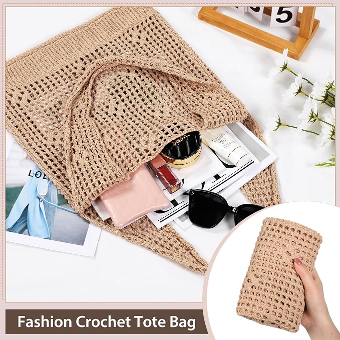 Sightor Crochet Tote Bag, Mesh Beach Bag Knit Summer Hobo Bag for Women | Beach Tote bag Vacation Outfits Aesthetic Boho Bag - Image 5