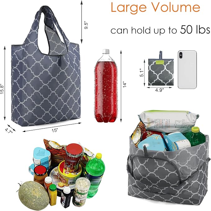 BeeGreen Reusable Shopping Bags for Groceries Reusable Gifts Bag - Grocery Bags Foldable 6 Pack Cute Holiday Cloth Bags With Handles - Large Tote Bag Bulk Heavy Duty Polyester Washable Geometry - Image 3