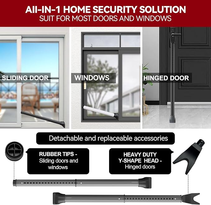 AceMining 2 Pack Door Security Bar, Patio Door Lock, 20-50 in | Sliding Glass Door Security Bar for Patio Door, Window Security and Door Stopper Protection, Grey - Image 2