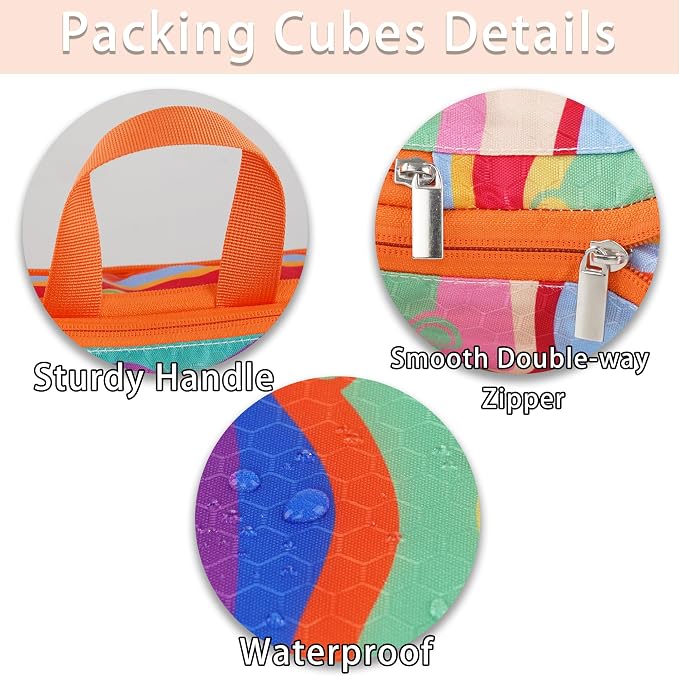 8 Pcs Compression Packing Cubes Travel for Suitcases, Waterproof Luggage Organizer Washable Storage Bags Set for Backpack Travel- Packaging Cubes for Carry-Ons and Storage - Image 5