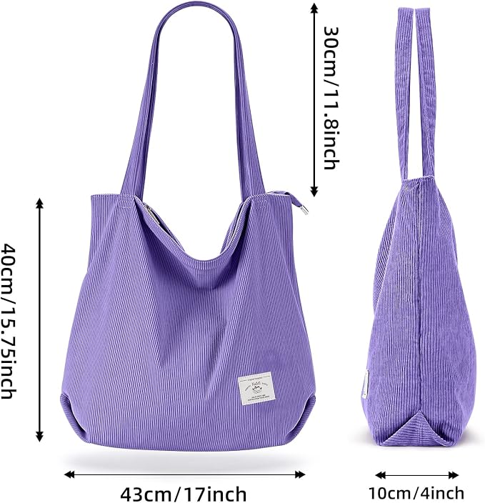 KALIDI Women Corduroy Tote Bag Zipper Casual Tote's Handbag Big Capacity Shoulder Bag with Pockets - Image 3