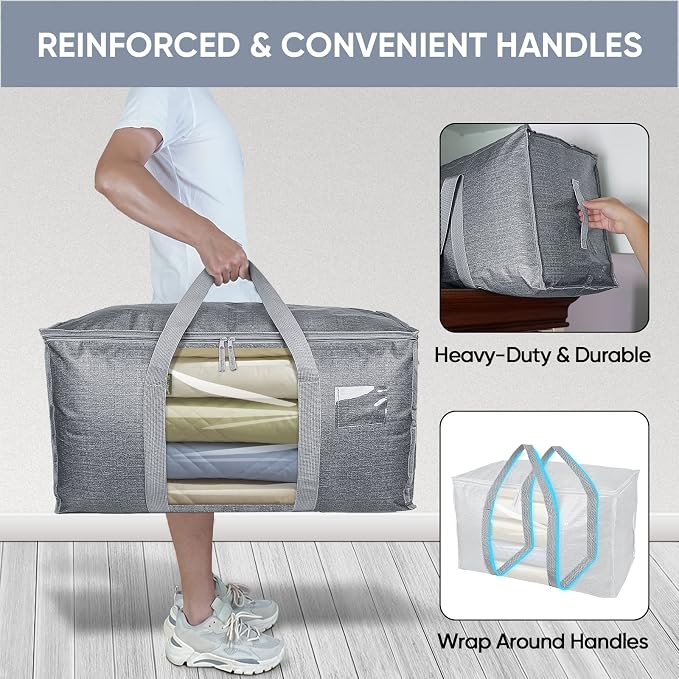 BALEINE 2-Pack Oversized Moving Bags with Reinforced Handles, Heavy-Duty Storage Tote Moving Supplies for Packaging, Camping (Gray w/Window, 2-Pack) - Image 4
