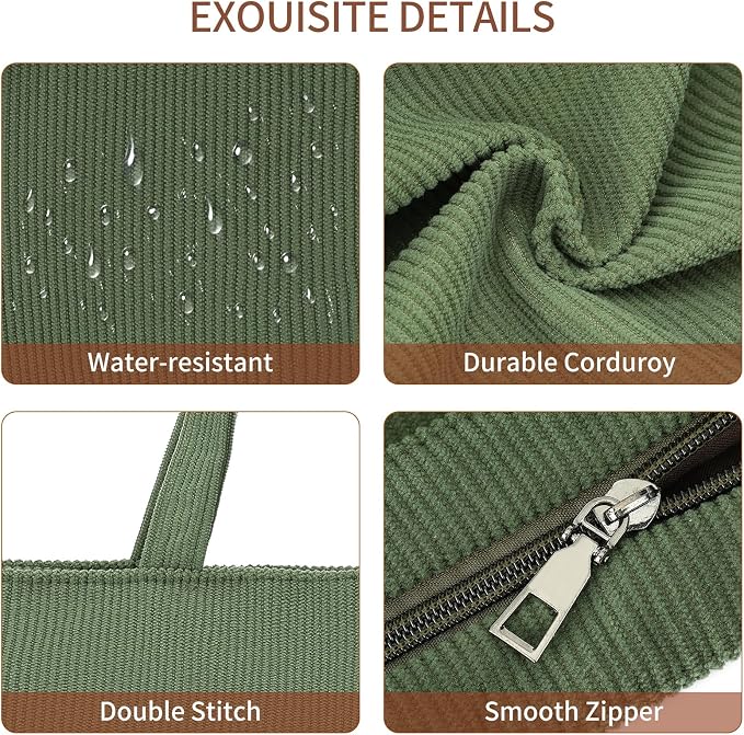 Corduroy Tote Bag for Women Crossbody Bags Lightweight Handbags Shoulder Bag with Zipper Pockets for Work Shopping - Image 5