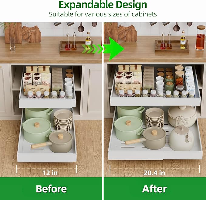 PAKETA 2 Pack Expandable Pull Out Cabinet Organizer,21" Deep | Pull Out Drawers for Cabinets with width from 12" to 20",Sliding Drawers for Cabinets with Upgrade 3 Slide Rails,hold 65 lbs - Image 4