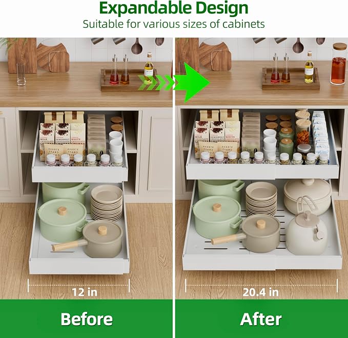 PAKETA 4 Pack Expandable Pull Out Cabinet Organizer,21" Deep | Pull Out Drawers for Cabinets with width from 12" to 20",Sliding Drawers for Cabinets with Upgrade 3 Slide Rails,hold 65 lbs - Image 4