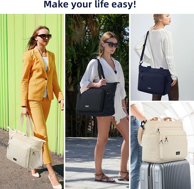 HanTrip Large Laptop Tote Bag with Luggage Sleeve for Travel Work,Navy Blue | 16.5 Inch Laptop Sleeve, 31L Zippered Tote Bags, Water Resistant, Water Bottle Pocket, Detachable Adjustable Shoulder Strap - Image 2