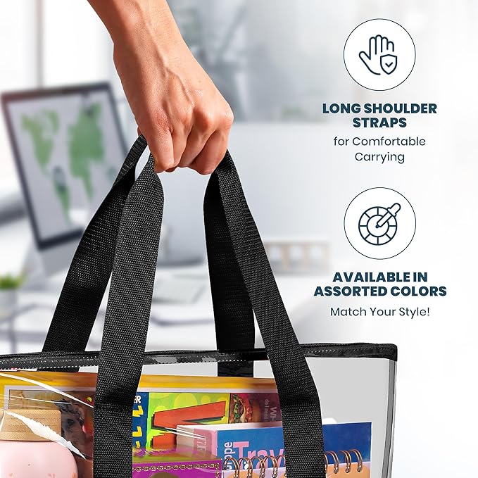Handy Laundry Clear Tote Bag - Zipper Closure, Long Shoulder Strap, Fabric Trimming. - Image 6