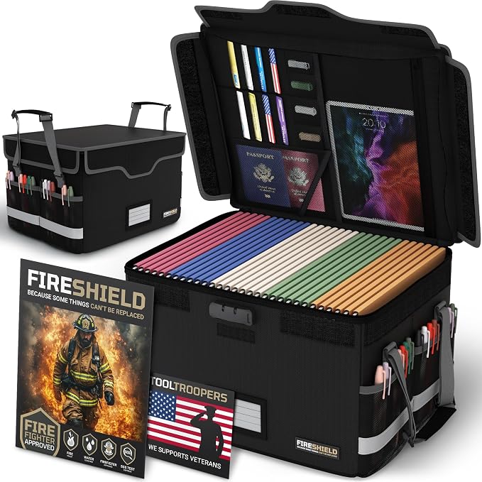 FIRESHIELD PRO 5200°F Fireproof Document Box with Lock – Portable Water Resistant File Organizer for Hanging/Legal Folders – Safe Storage for Home, Office or Travel – Black, Size: 16.1" x 12.9" x 11" by Unknown
