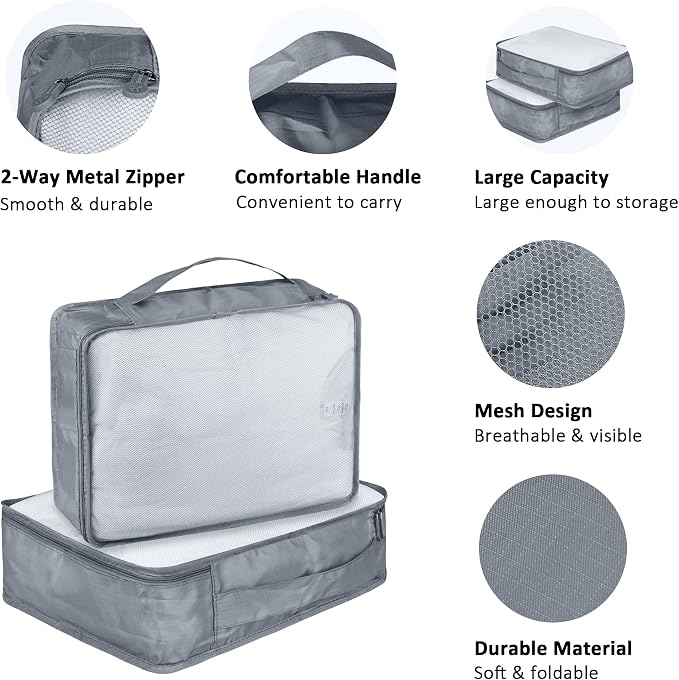 Packing Cubes Set, 2 Pcs Packing Organizers Set for Suitcases (Grey) - Image 6