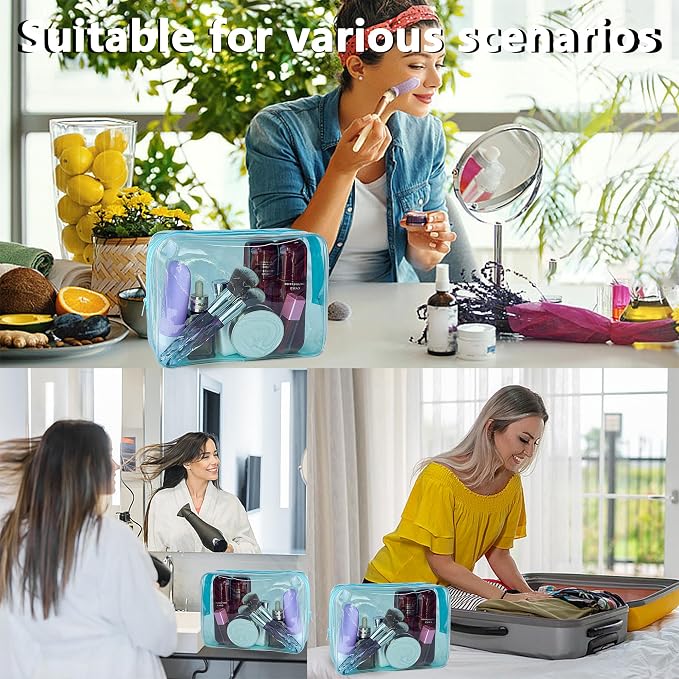 Waterproof PVC Makeup Bag - Leakproof Cosmetic Organizer for Travel Toiletry Storage 9.84×7.09×2.36 Inch for Women & Men (Sky Blue) - Image 6