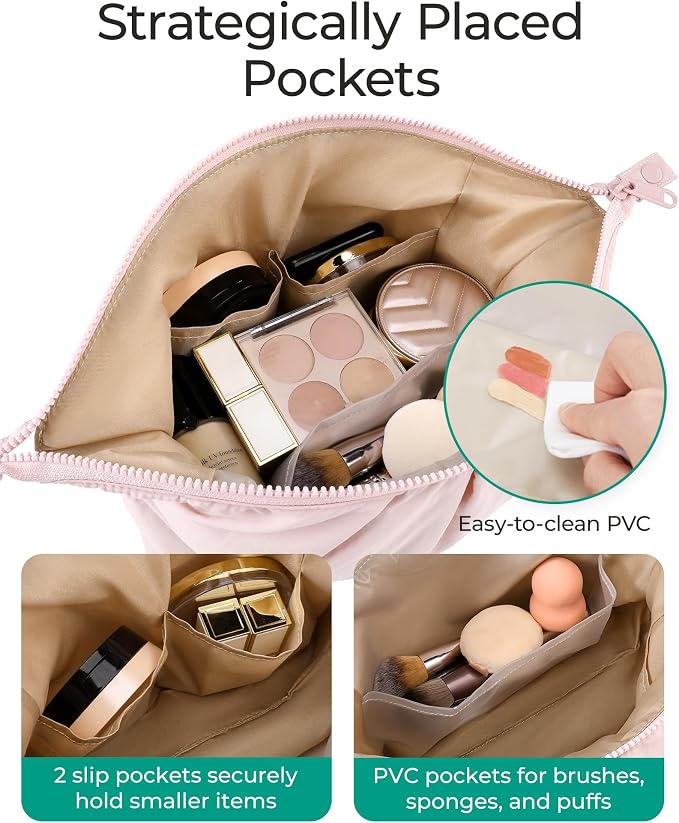 BAGSMART Makeup Bag Travel Toiletry Bag, Wide-open Zipper Pouch | Puffy Padded, Travel Essentials, Make Up Bag, For Women, Makeup Organizer, Toiletries Accessories Brushes - Image 3