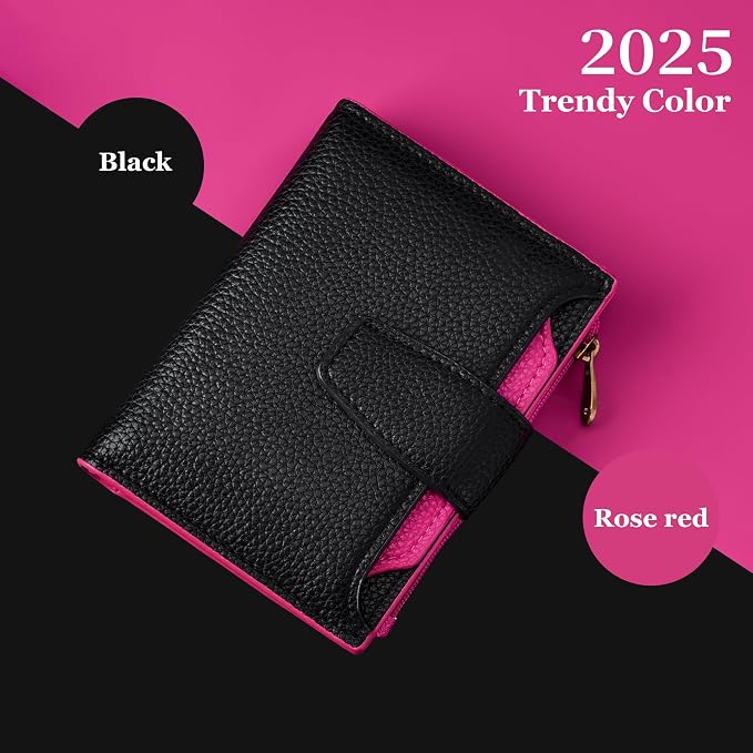 Small Wallet Women RFID Blocking Soft Leather Bifold Compact Card Holder Wallet for Women with Zipper Coin Pocket 4 ID Window - Image 2