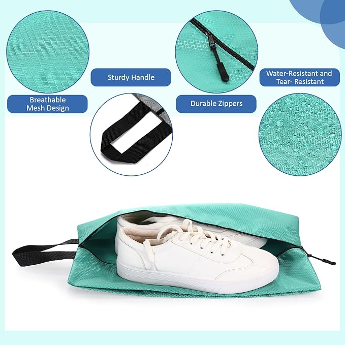 6 Pcs Travel Shoe Bags with Zipper Nylon Portable Waterproof Suitcase Shoe Organizer Packing for Golf(L,Blue) - Image 3