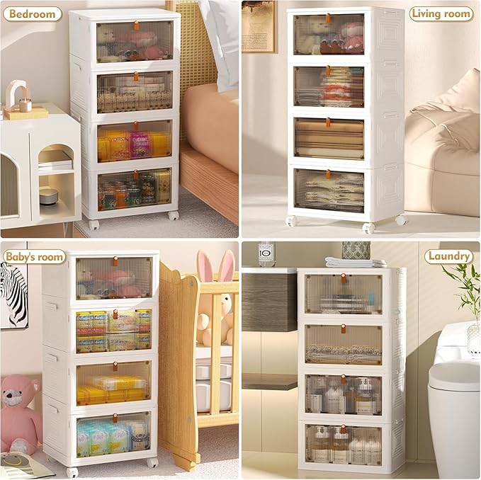 YFXCVSL 4 Tier Plastic Storage Bins with Lid 23QT, Stackable Storage Bins | Plastic Storage Bins with Wheels, Folding Storage Boxes, Organizers and Storage for Living Room,Office,Dorm - Image 3