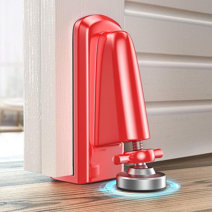 Door Stoppers Security - Portable Door Jammer for Travel Security Anti Theft, Apartment Hotel Door Lock - Protection for Homeowner and Children, Lockdown Device for Women Safety Self Defense (Red) by Geanli