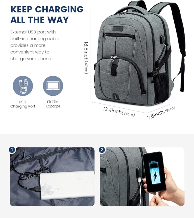 LOVEVOOK Large Laptop Backpack for Men,17.3Inch Heavy Duty Travel Backpack | TSA-Friendly with Anti-Theft,Carry On Flight Approved,College Work Bookbag,Water Resistant Business Backpack for Men Women - Image 3